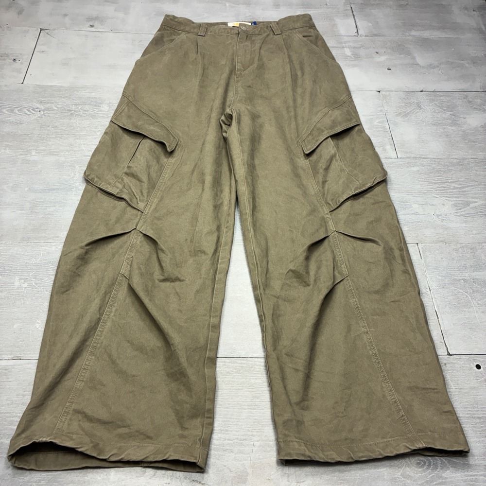 Gozden Sunshine Cargo Pants Medium Olive Green Wide Leg Cotton Utility Trouser
